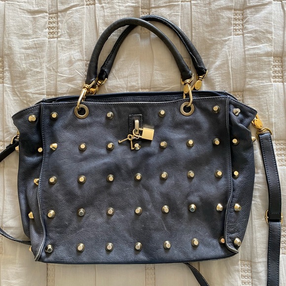 Popcorn Milano Bags Popcorn Milano Navy Leather Bag With Gold Studs